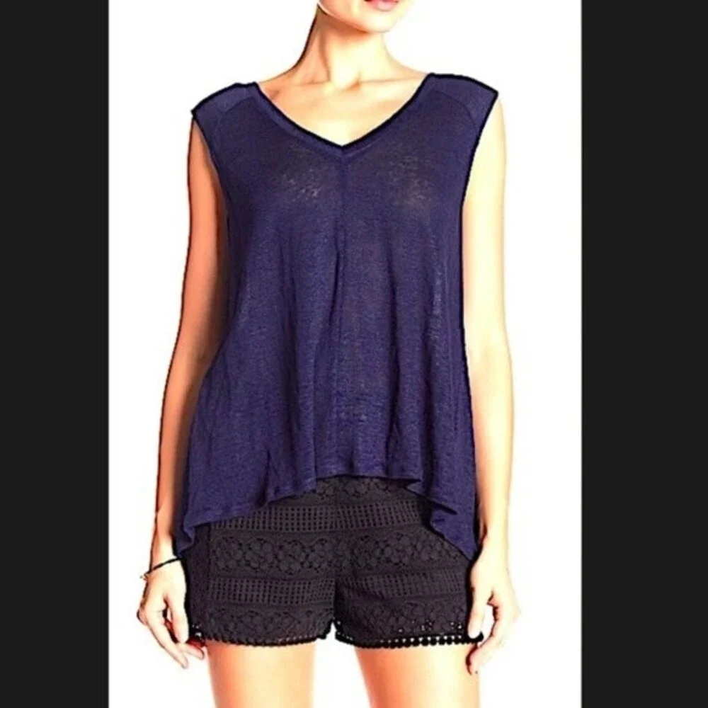 Cupcakes & Cashmere Linen Navy Open Back Tank